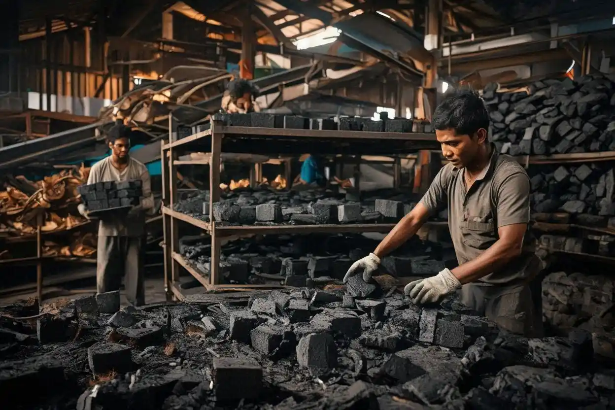 natural coconut charcoal briquettes factory producing cube charcoal